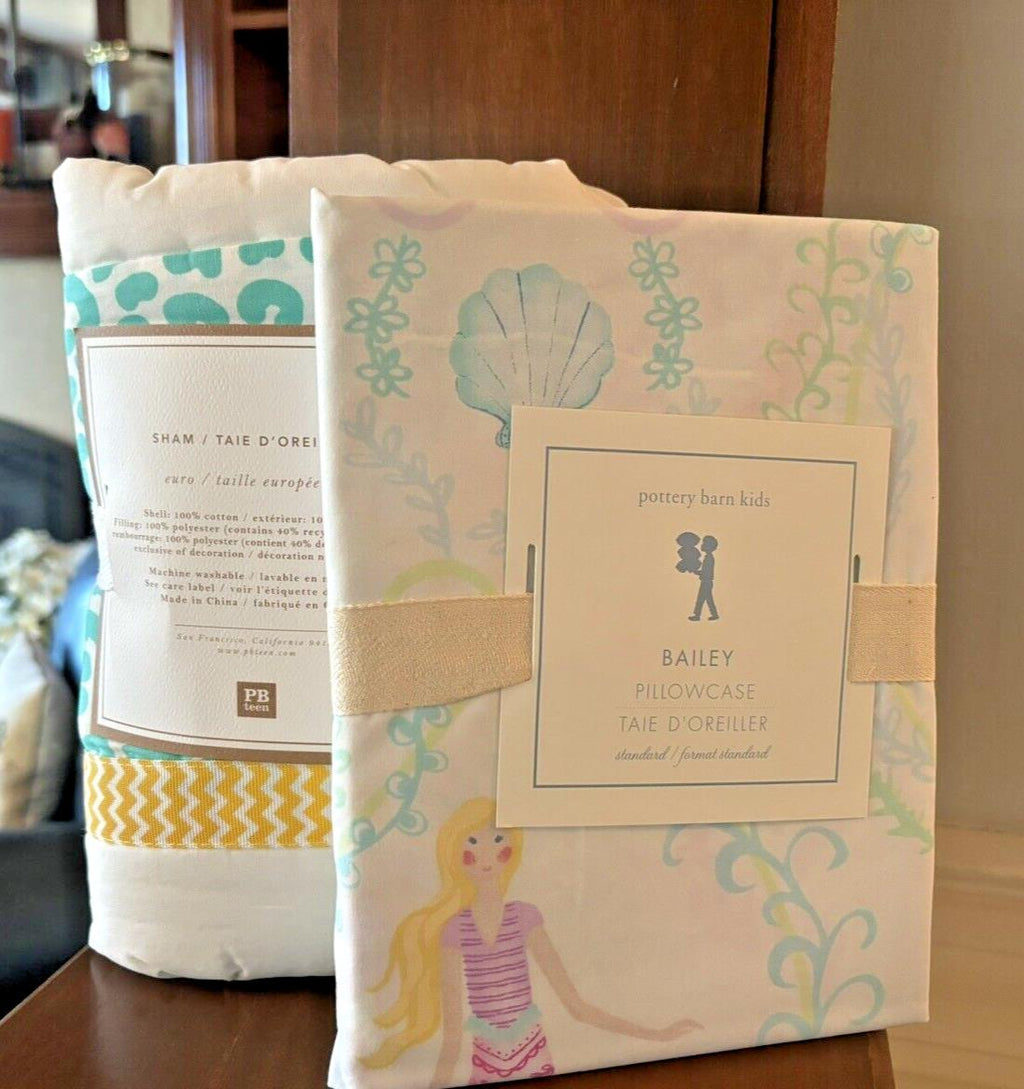 Pottery Barn Princess Beach holiday pillowcase sham Ariel Mermaid gift SET 2