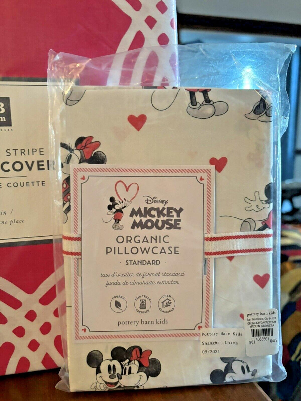 Pottery Barn Mickey Minnie Mouse holiday Disney Pink Duvet pillowcase bed SET 2.