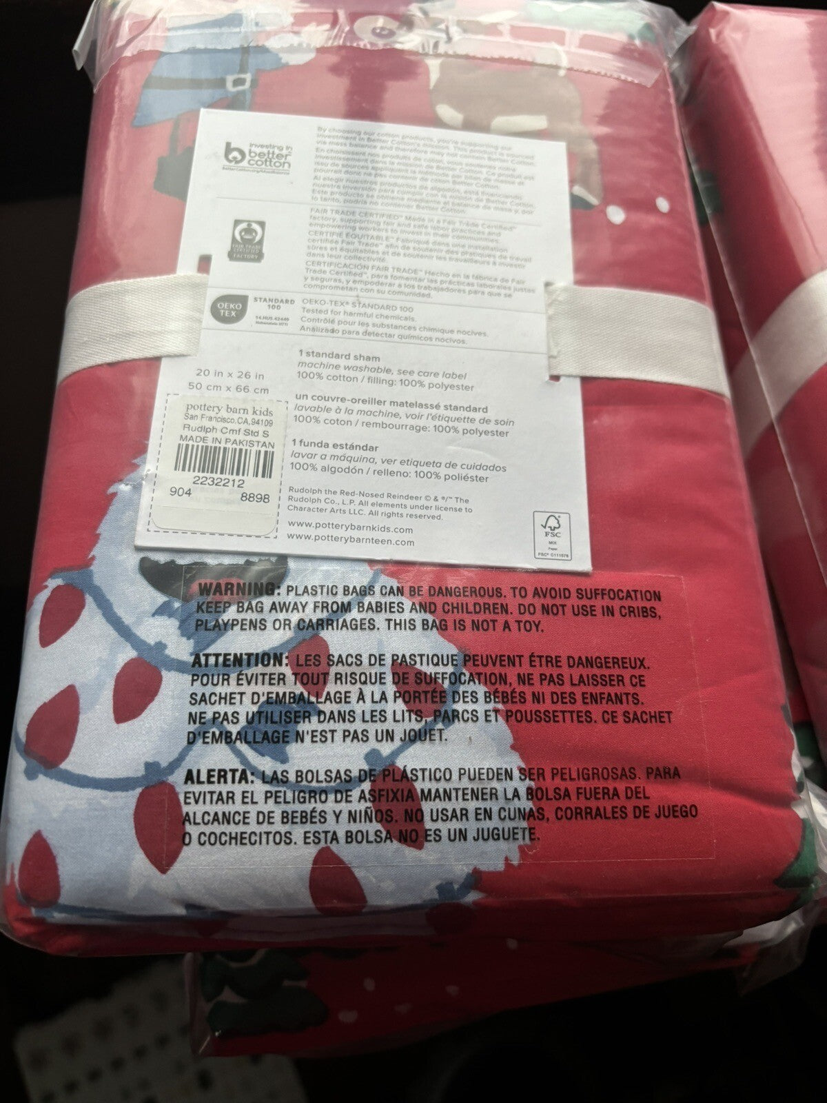 Disney Pottery Barn Pillow SHAM Holiday Christmas Rudolph Santa Bumble Party ]
