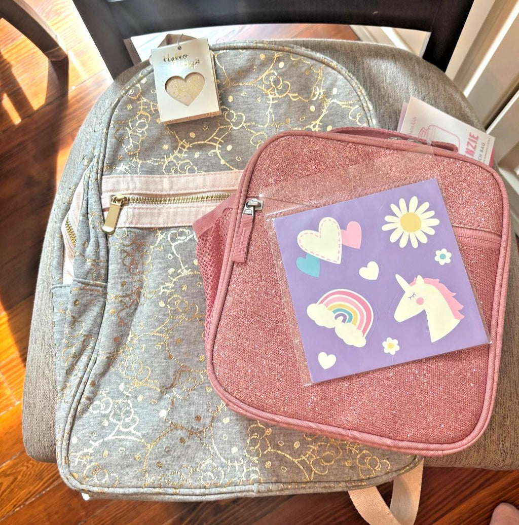 Pottery Barn School Disney Hello Kitty Glitter LARGE BACKPACK+LUNCH Travel bag .