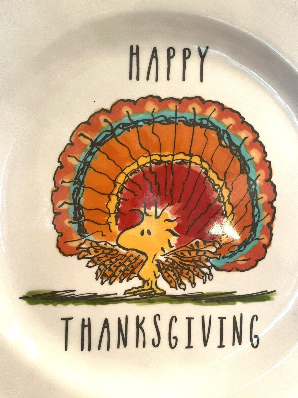 Pottery Barn snoopy peanuts holiday Thanksgiving party PLATE UTENSIL SET 8 !