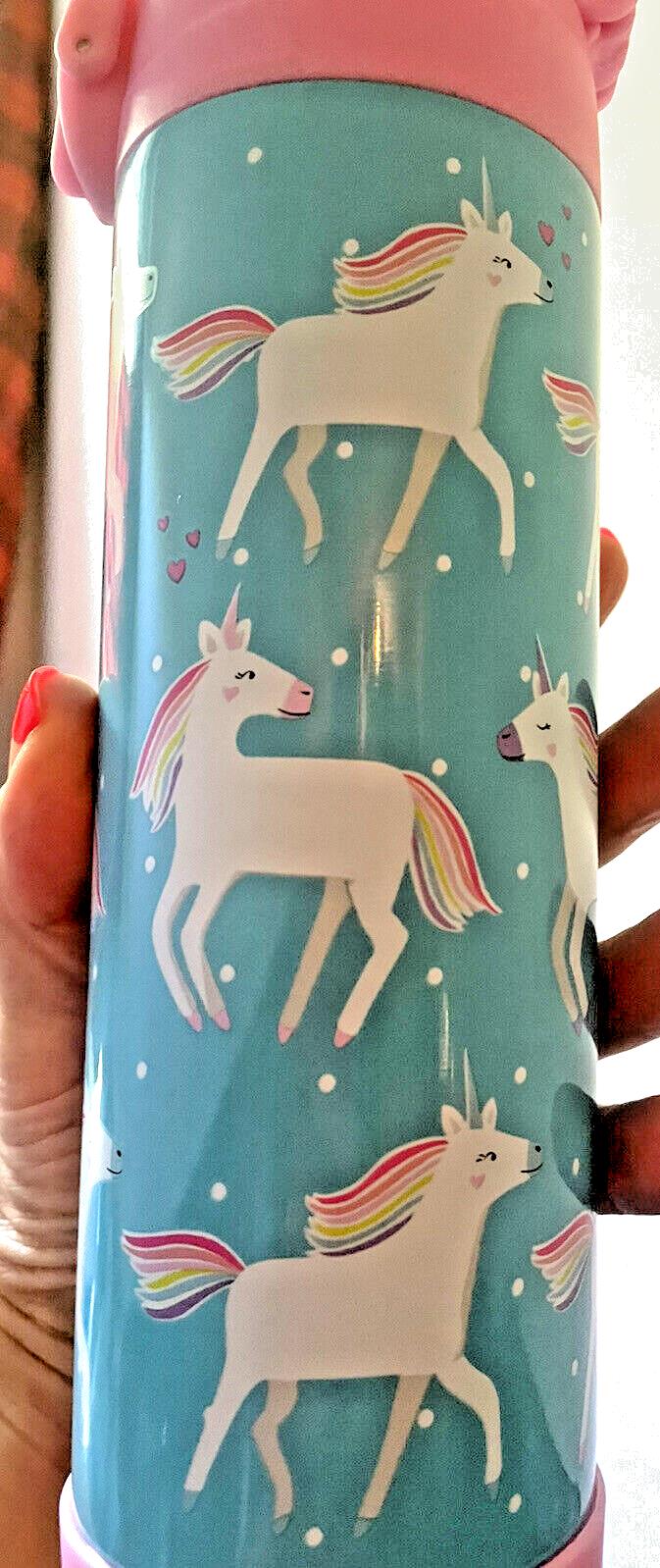 Pottery Barn School Disney Unicorn Pony WATER BOTTLE Rainbow + Bag set pre k .