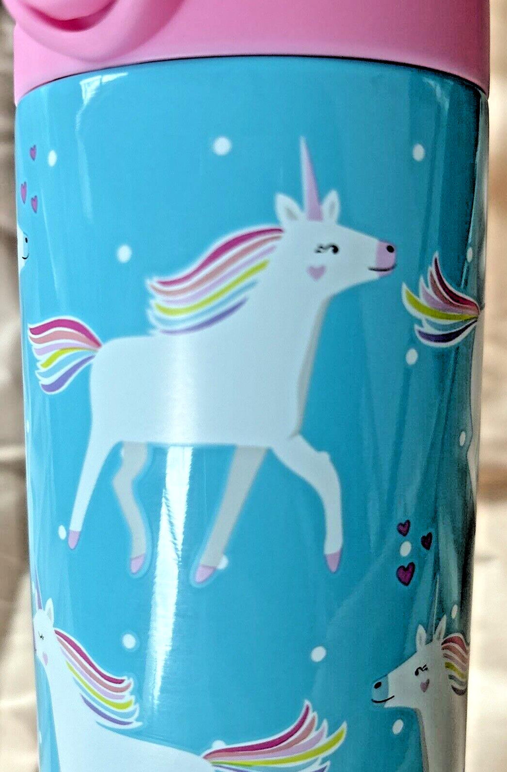 Pottery Barn School Disney Unicorn Pony WATER BOTTLE Rainbow + Bag set pre k .