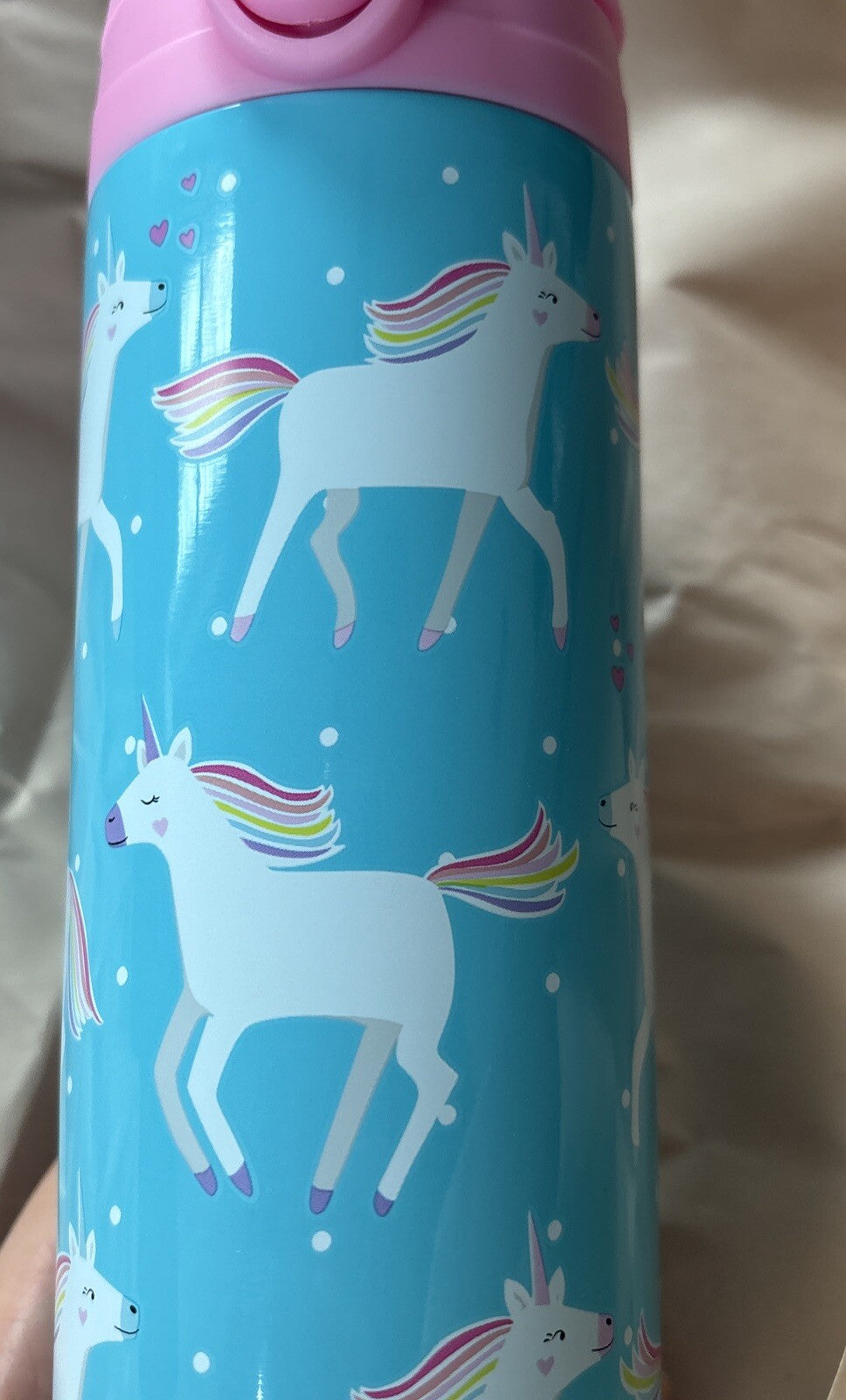 Pottery Barn School Disney Unicorn Pony WATER BOTTLE Rainbow + Bag set pre k .