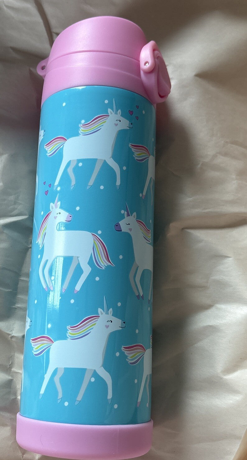 Pottery Barn School Disney Unicorn Pony WATER BOTTLE Rainbow + Bag set pre k .