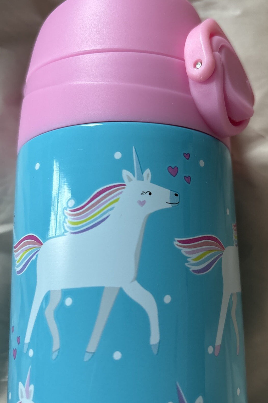 Pottery Barn School Disney Unicorn Pony WATER BOTTLE Rainbow + Bag set pre k .