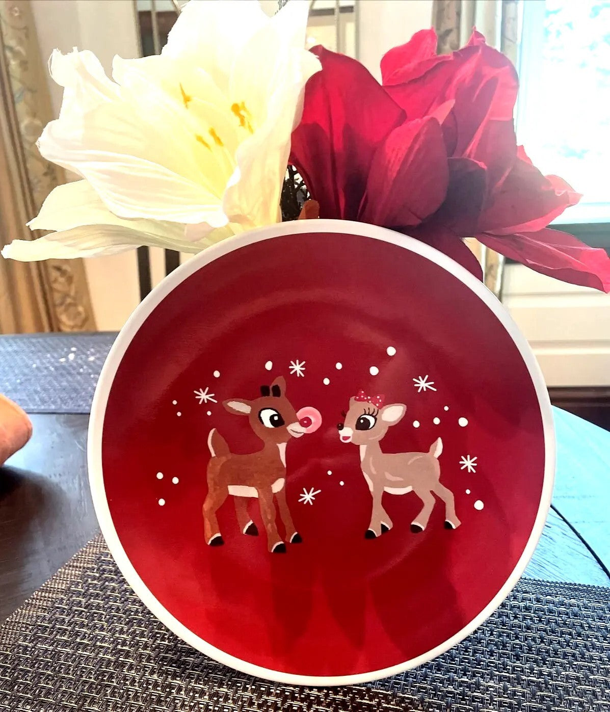 Pottery Barn holiday Rudolph Santa Christmas PLATE +UTENSIL Disney party SET 4 !