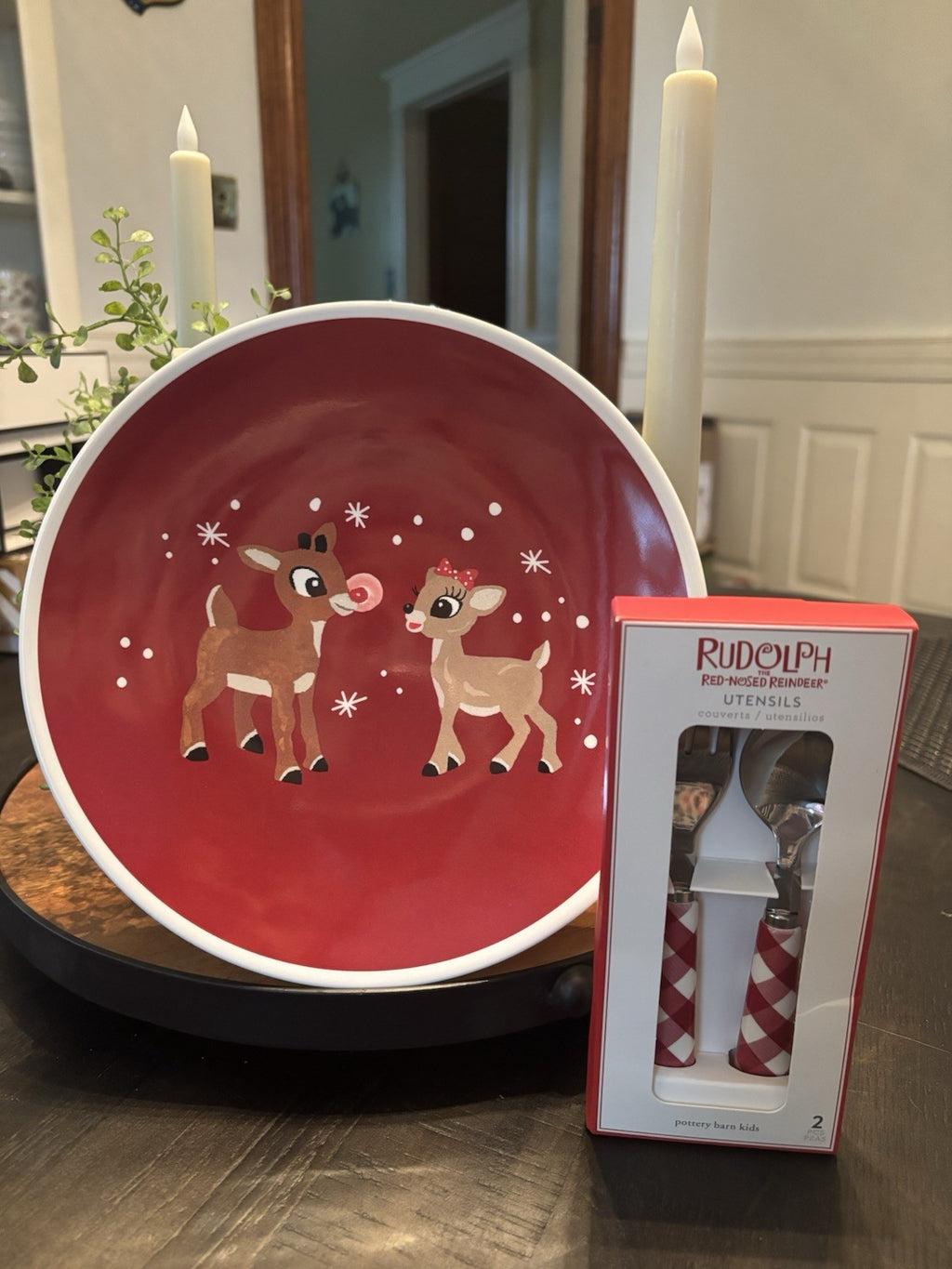 Pottery Barn holiday Rudolph Santa Christmas DINNER PLATE SET Disney party Kid