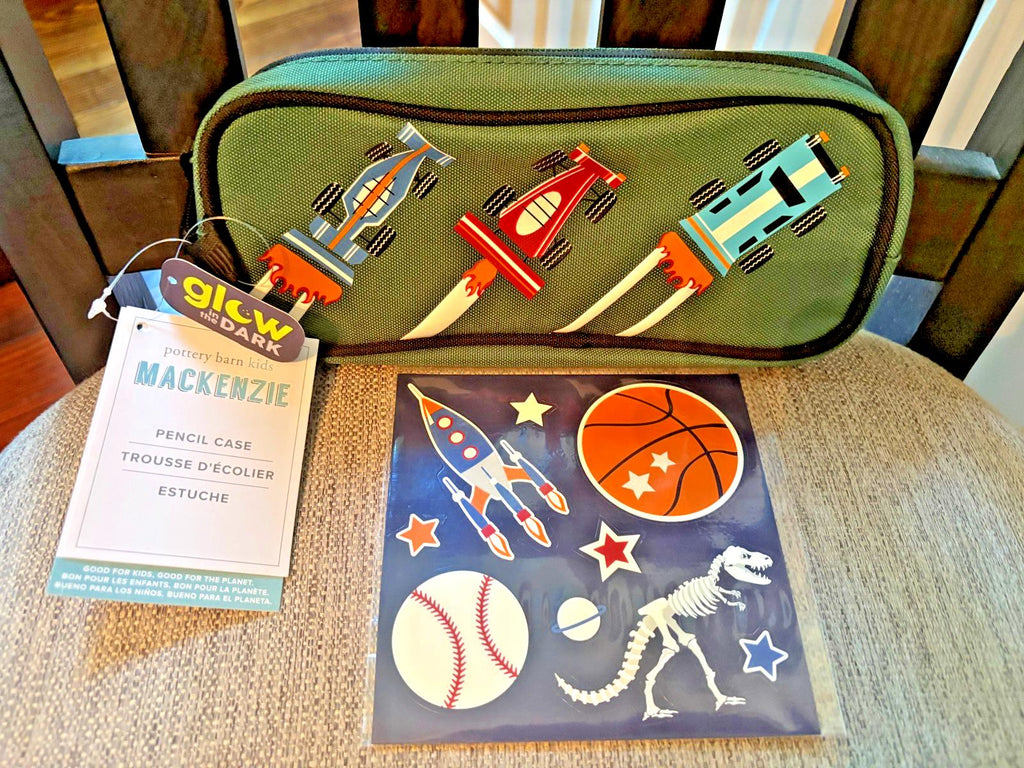 School Pottery Barn Hot Wheels Race Car PENCIL CASE BAG dinosaur Pre k travel  .