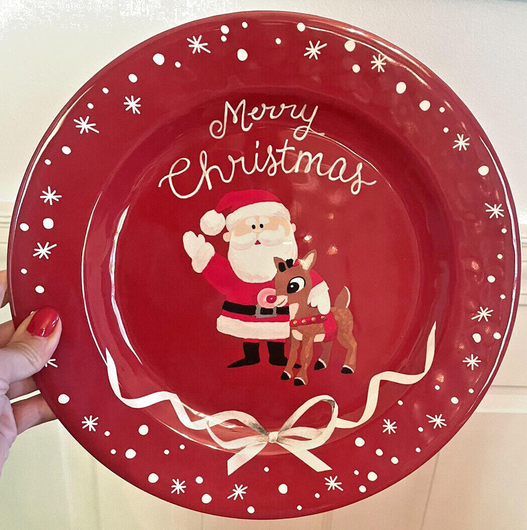 Disney Pottery Barn holiday Plate Rudolph Santa Christmas gift party birthday '
