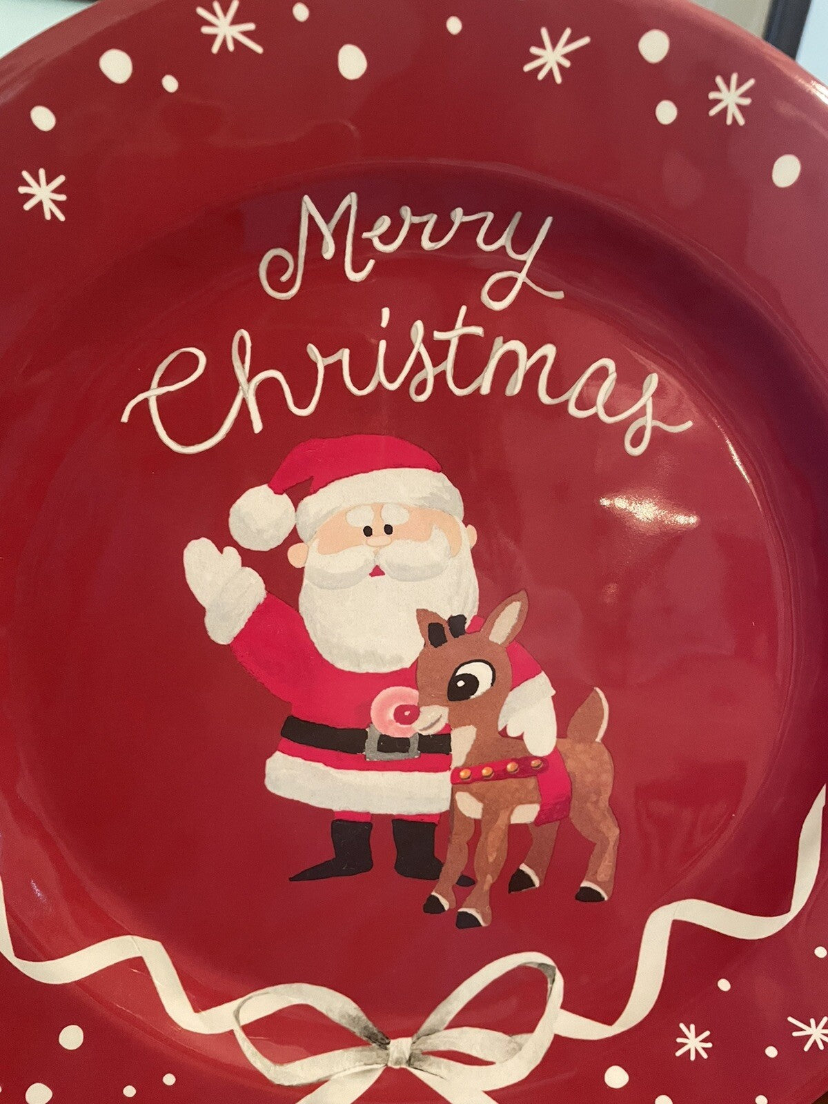 Disney Pottery Barn holiday Plate Rudolph Santa Christmas gift party birthday '