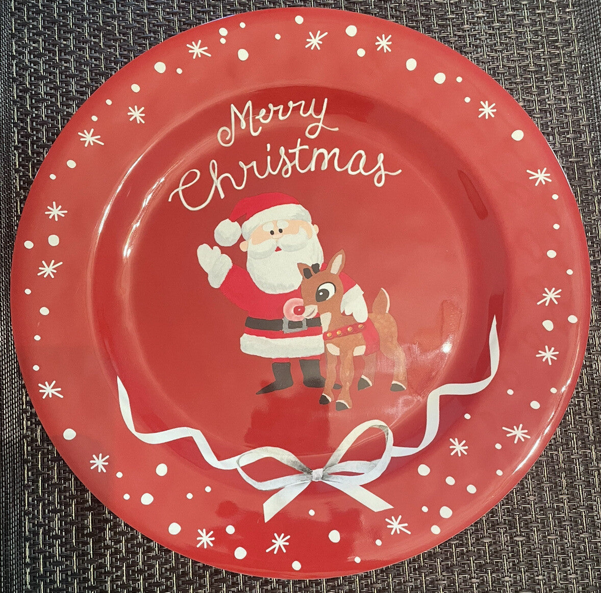 Disney Pottery Barn holiday Plate Rudolph Santa Christmas gift party birthday '
