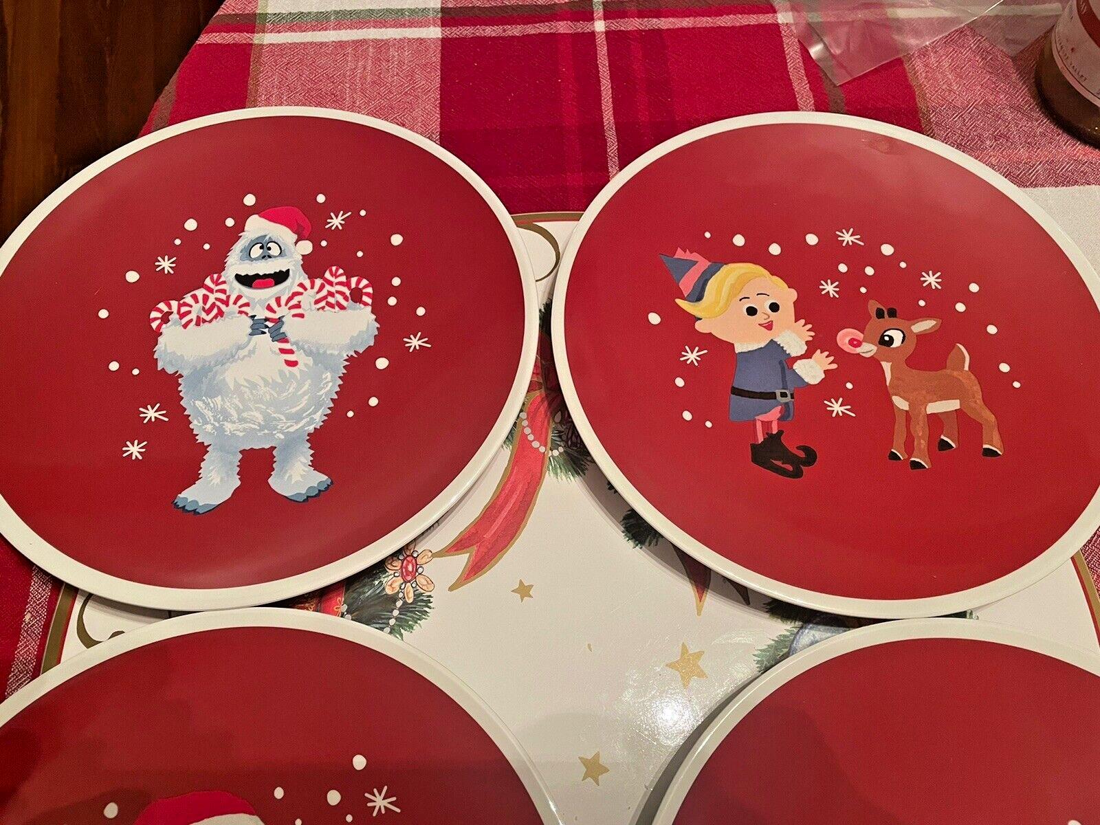 Rudolph Pottery Barn plate holiday party Santa Bumble Christmas Disney SET 4 -