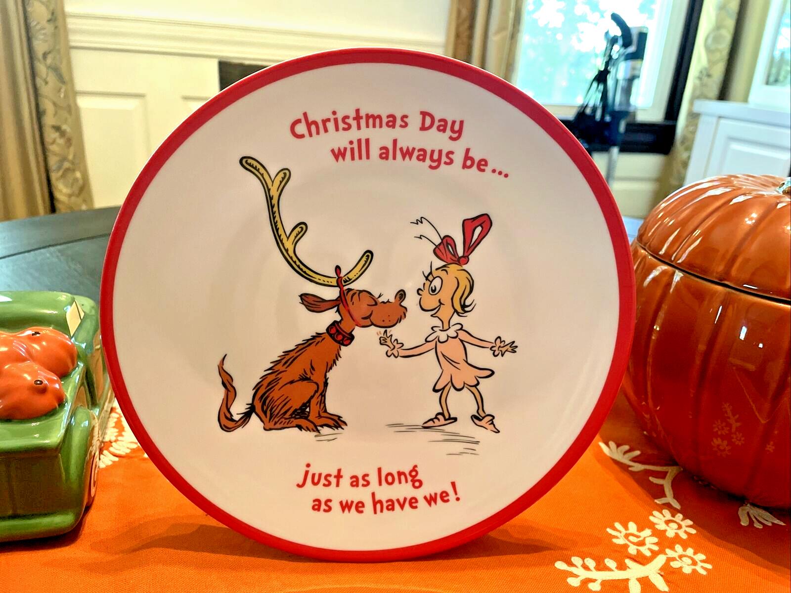 Pottery Barn Holiday GRINCH Plate Utensil Disney Seuss gift Christmas party 1