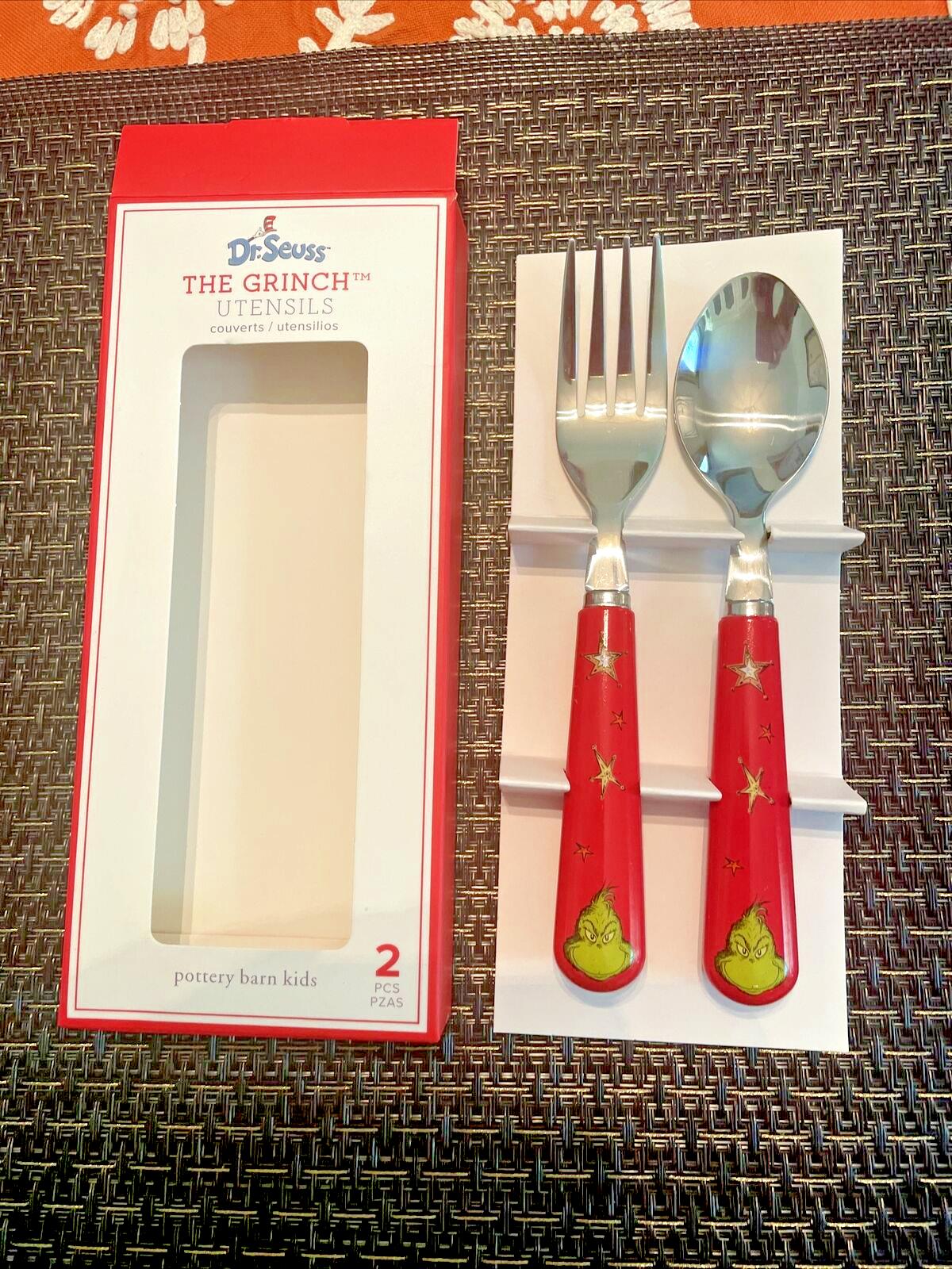 Pottery Barn Holiday GRINCH Plate Utensil Disney Seuss gift Christmas party 1