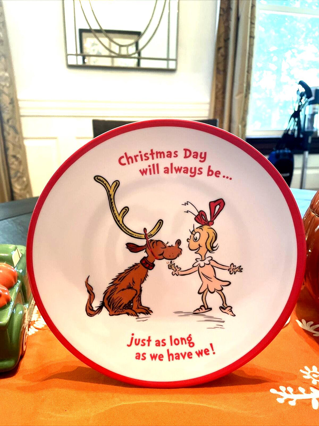 Pottery Barn Holiday GRINCH Plate Utensil Disney Seuss gift Christmas party 1