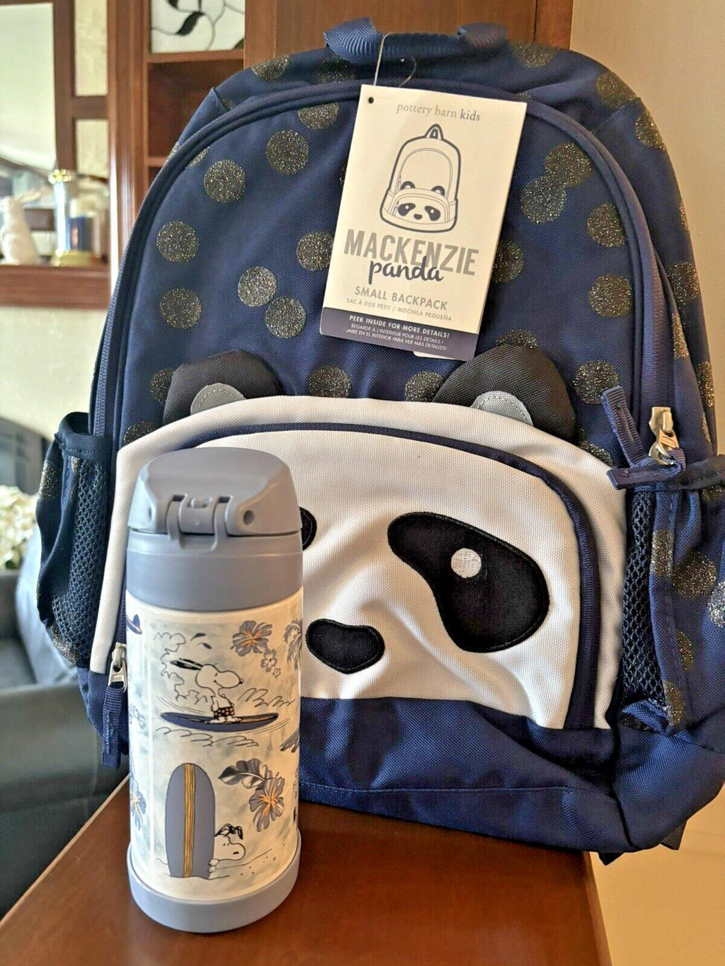 SNOOPY Pottery barn school Glitter Travel BACKPACK Disney +Water Panda Girl ?? 1