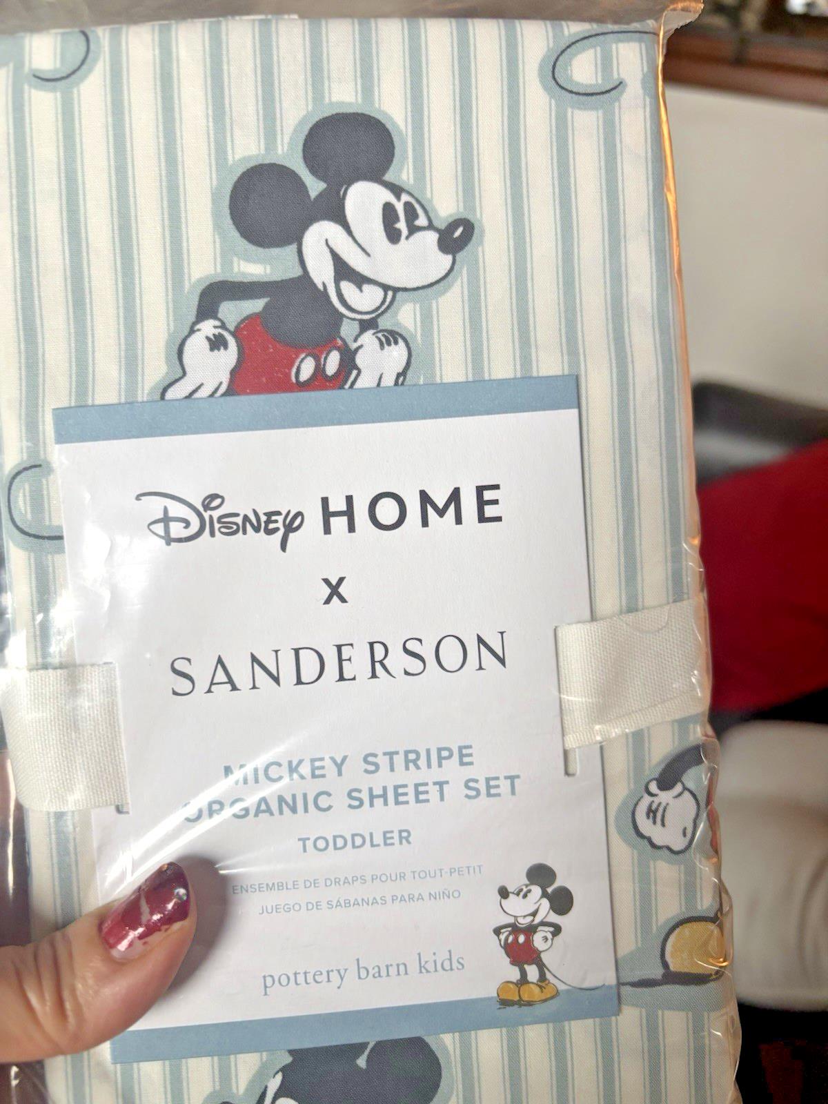 Pottery barn SHEET SET Crib Disney Baby Toddler Mickey Mouse Stripe Holiday gift