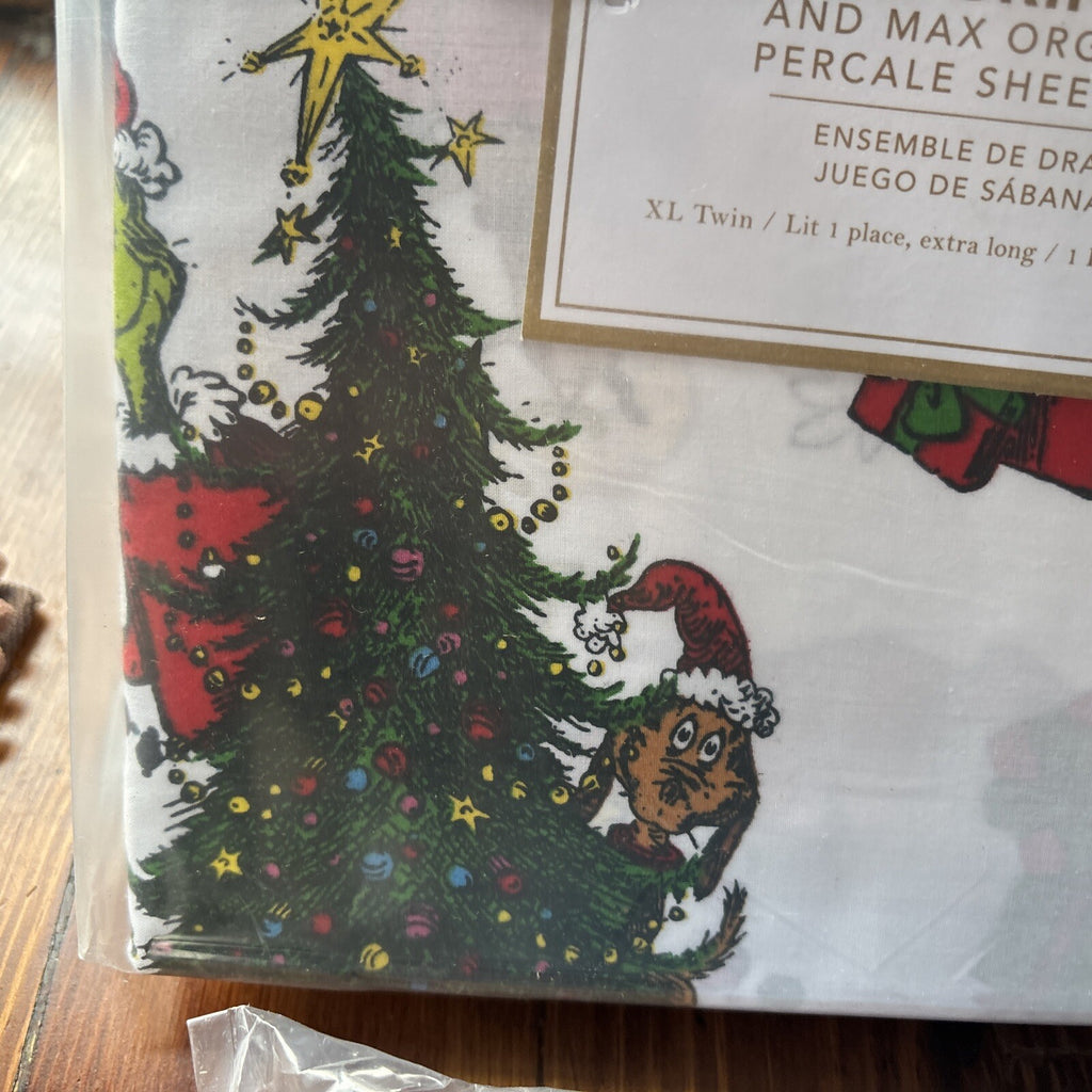 Pottery Barn GRINCH Disney TWIN SHEET SET Dr Seuss kid holiday party school '