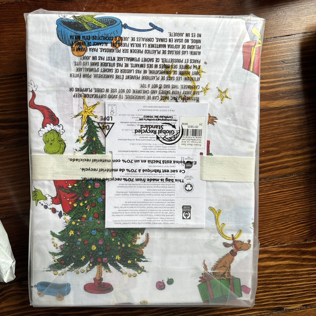 Pottery Barn GRINCH Disney TWIN SHEET SET Dr Seuss kid holiday party school '