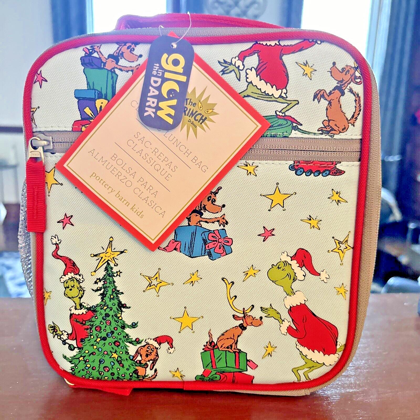 School Pottery barn GRINCH LUNCH BOX Bag+UTENSIL SET Peanuts holiday CHRISTMAS h