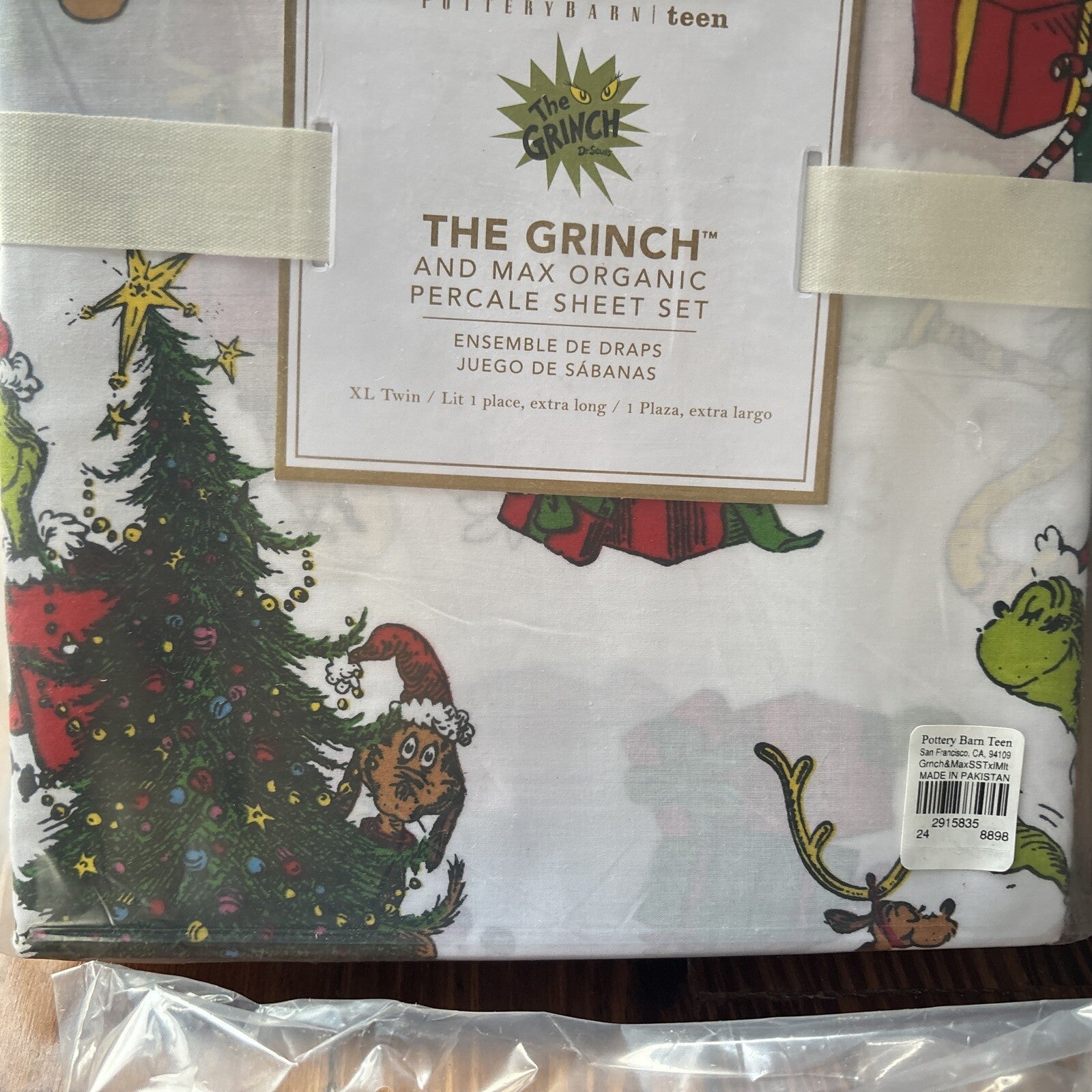 Pottery Barn GRINCH Disney TWIN SHEET SET Dr Seuss kid holiday party school '