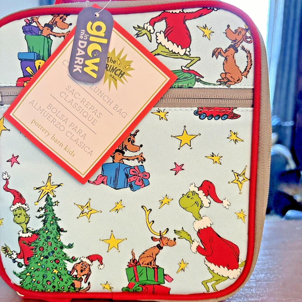 School Pottery barn GRINCH LUNCH BOX Bag+UTENSIL SET Peanuts holiday CHRISTMAS h