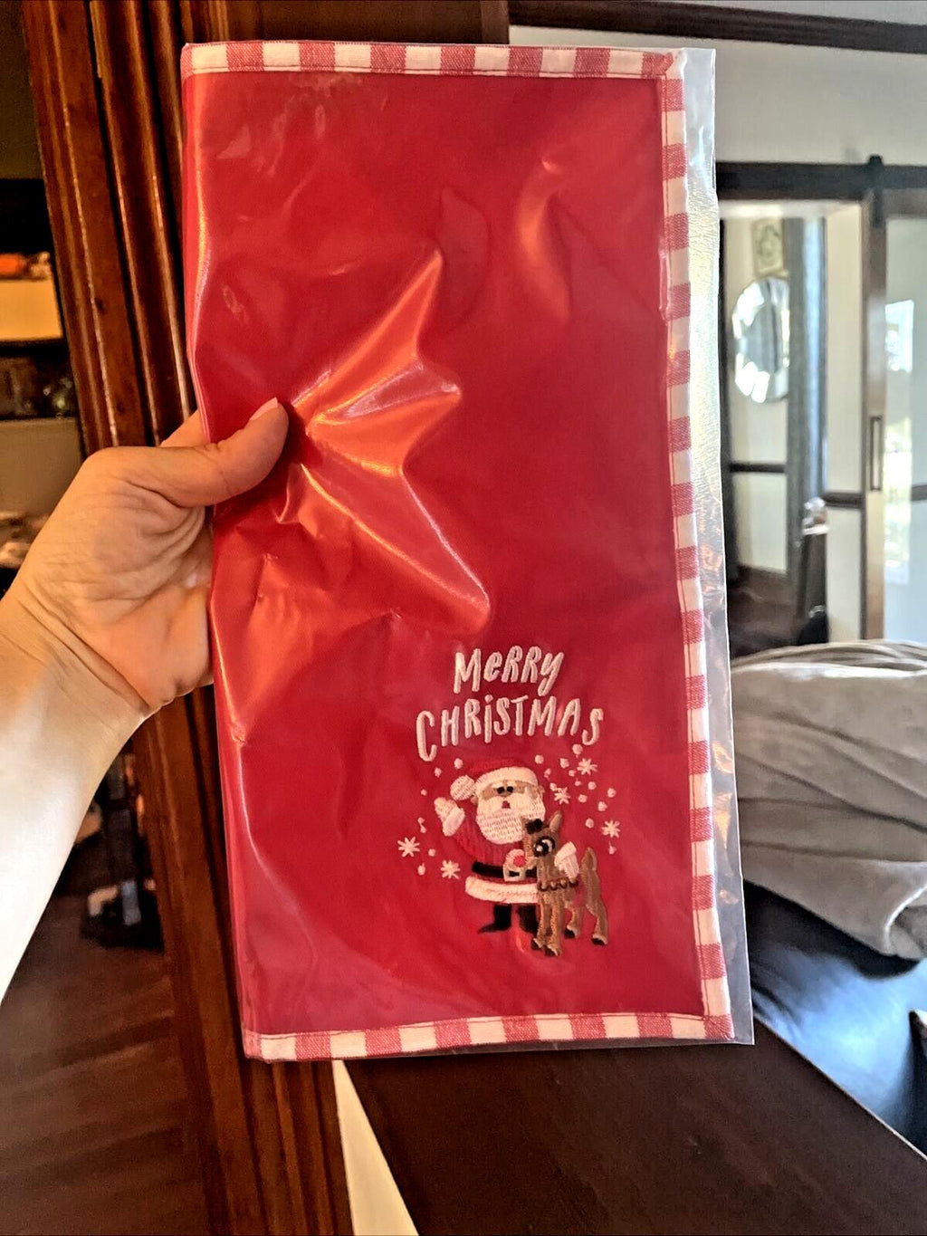 Pottery Barn holiday Rudolph Disney Santa Napkin+Utensil Christmas party SET =
