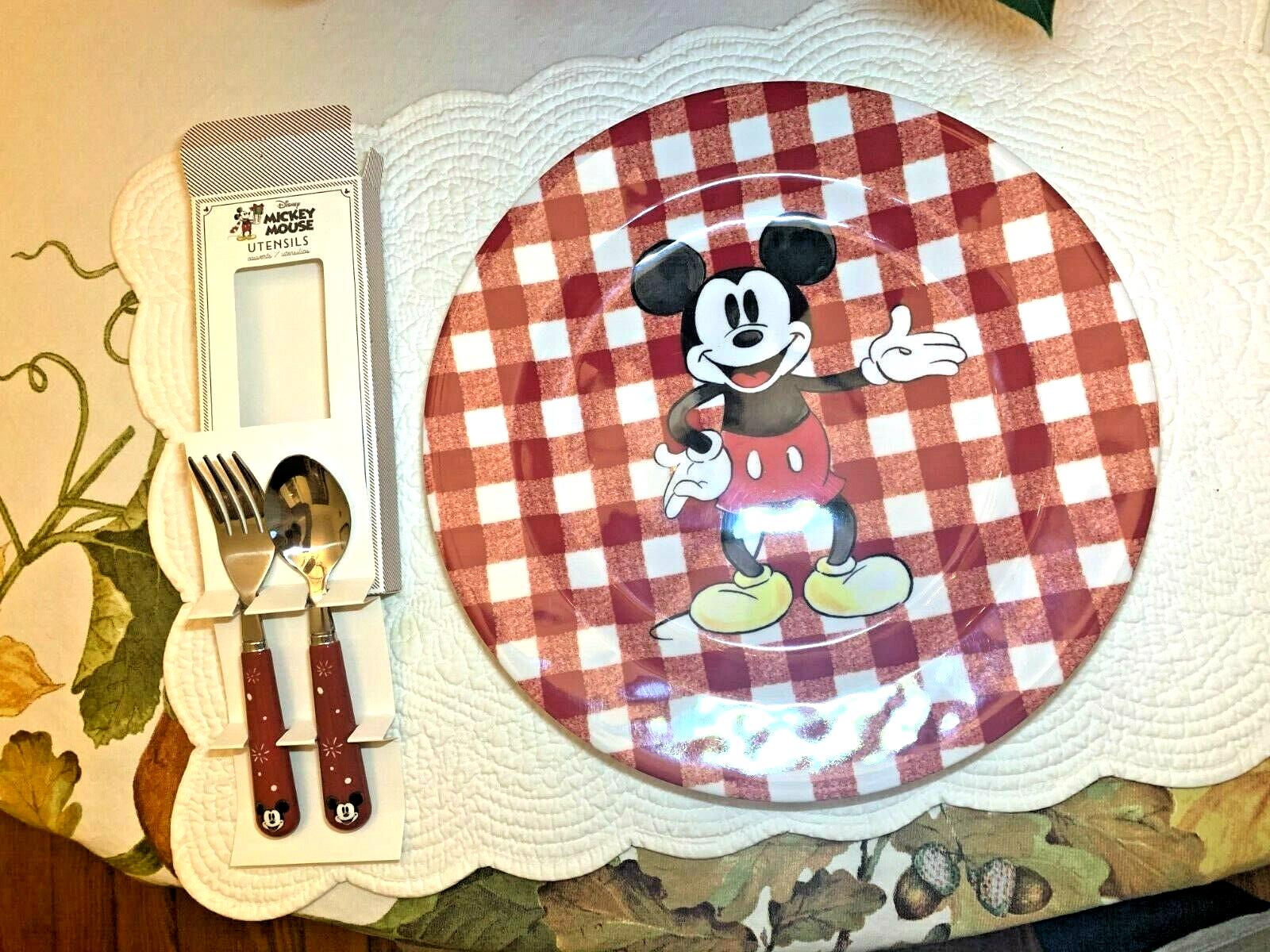 Pottery Barn Mickey Mouse Plate Holiday Disney + Utensil Christmas School Kid 1