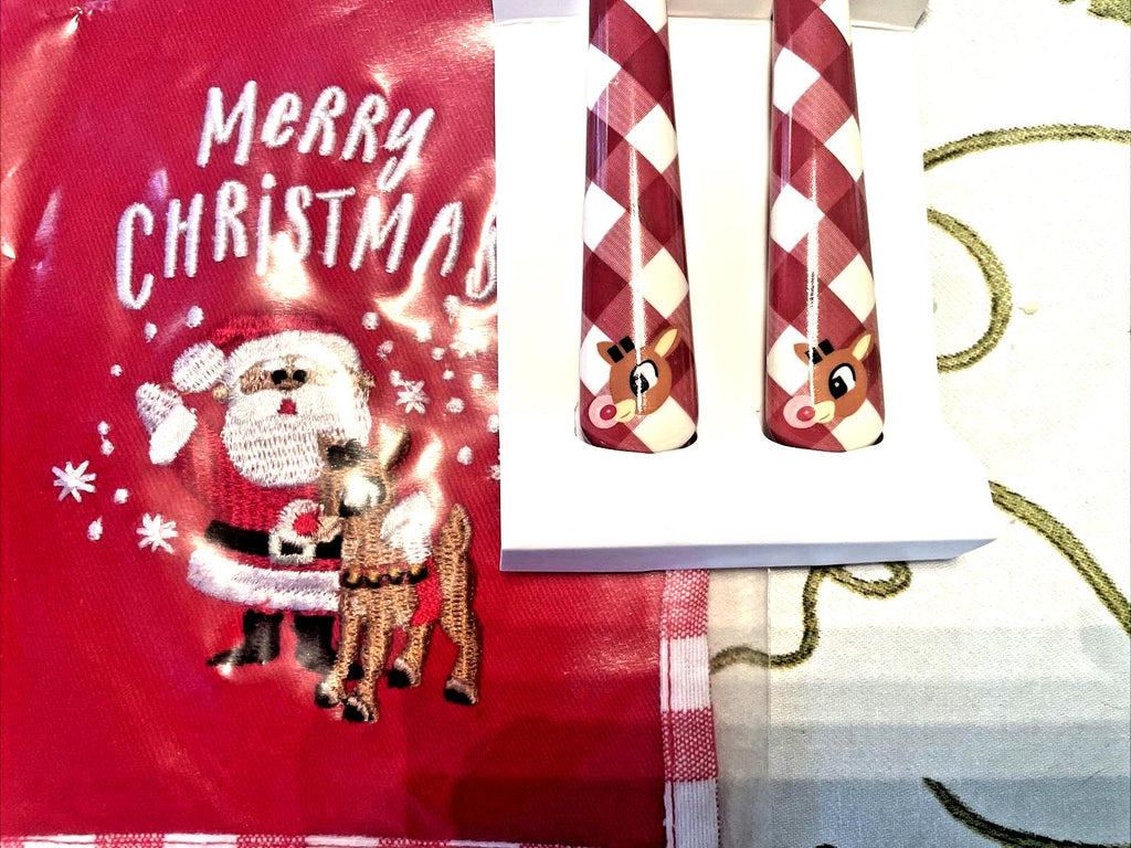 Pottery Barn holiday Rudolph Disney Santa Napkin+Utensil Christmas party SET =