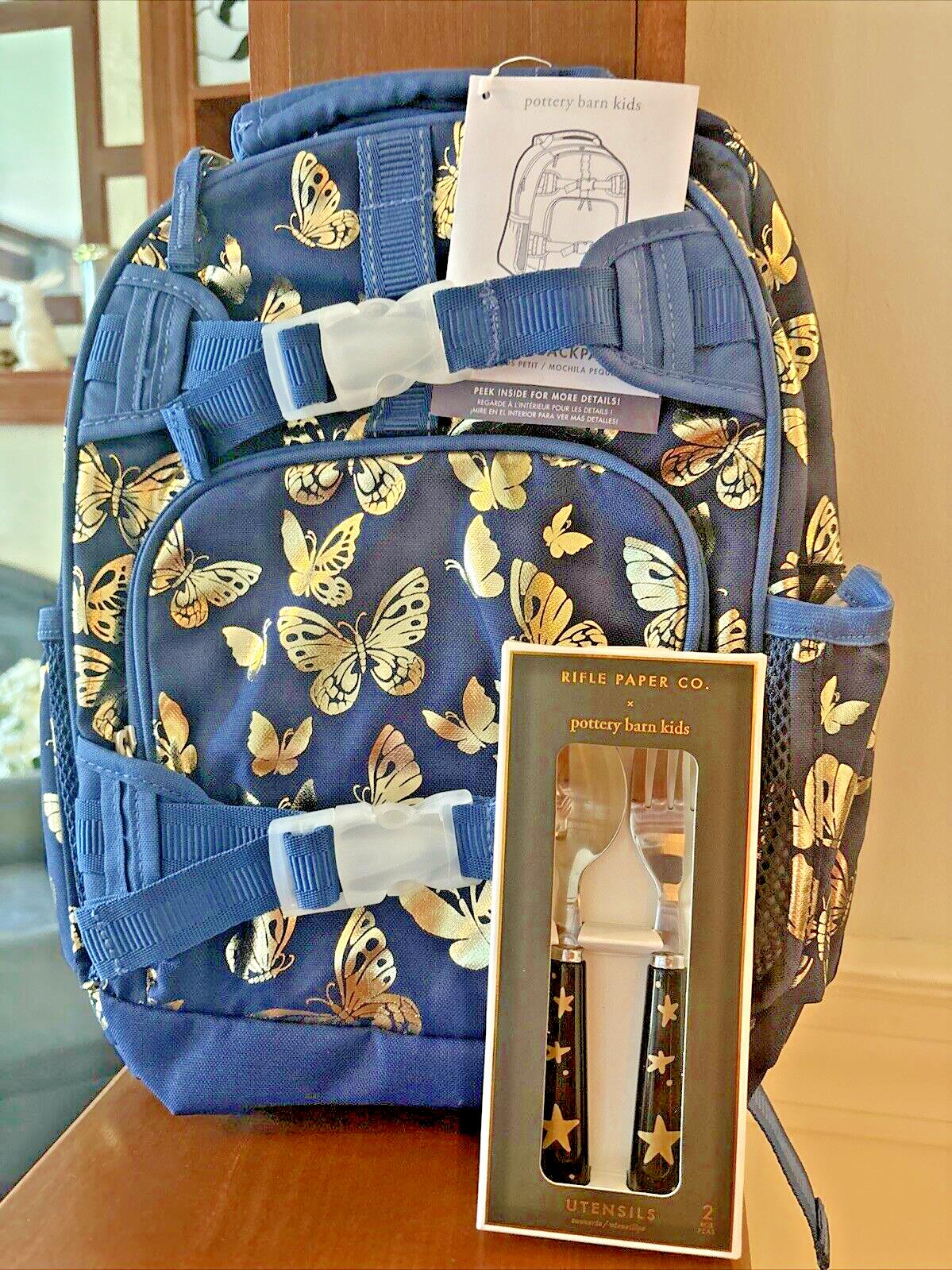 Disney School Pottery barn BACKPACK glitter Butterflies+Utensil Set bag ?? .