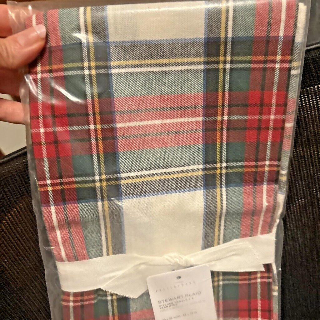 Pottery Barn Christmas Disney Plaid Stewart Towel Holiday SET 2 gift party kid n
