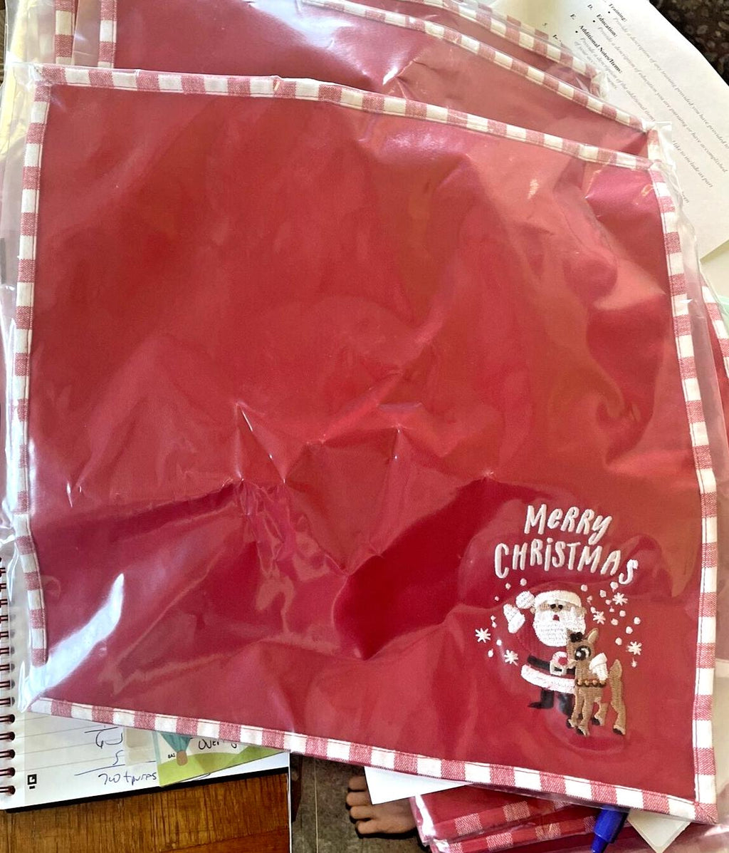 Pottery Barn holiday Rudolph Disney Santa Napkin+Utensil Christmas party SET =