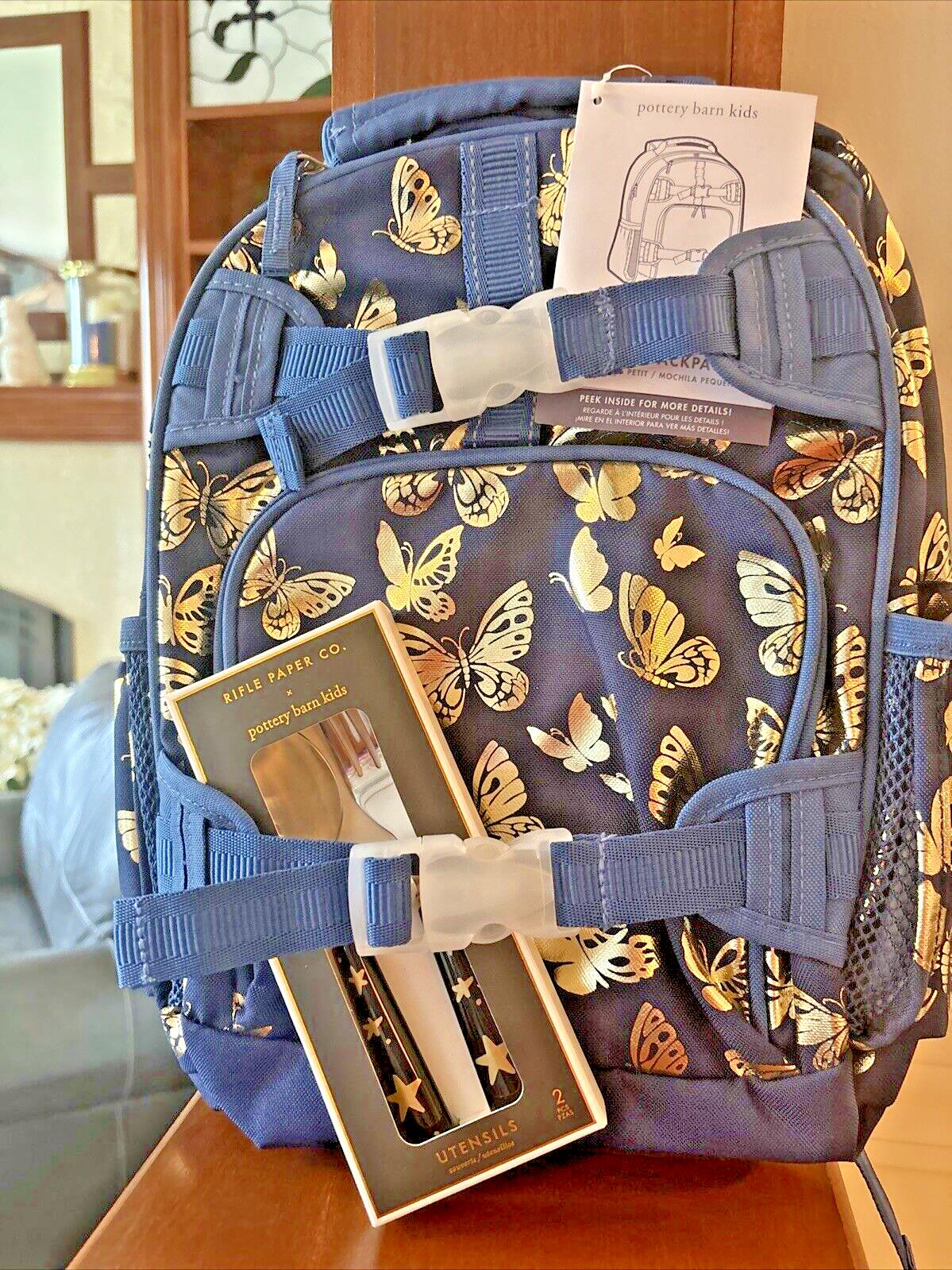 Disney School Pottery barn BACKPACK glitter Butterflies+Utensil Set bag ?? .