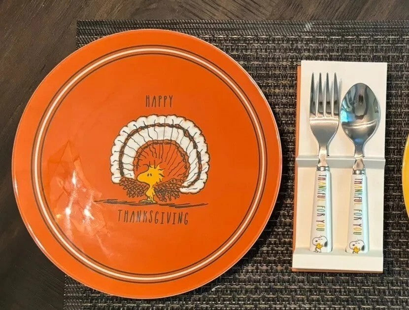 Pottery Barn holiday Thanksgiving Snoopy Peanuts party Disney dinner plate SET 8