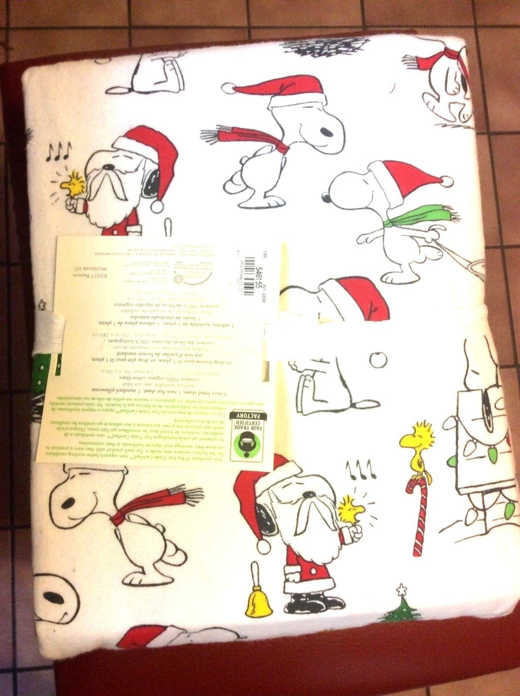 Snoopy Pottery barn Peanuts TWIN Sheet SET Disney+Sham Holiday Party Christmas '