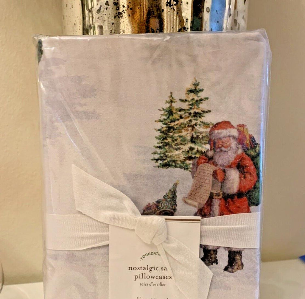 Pottery Barn Holiday Christmas Disney Santa Nostalgic pillowcase Rudolph Set 2 ]