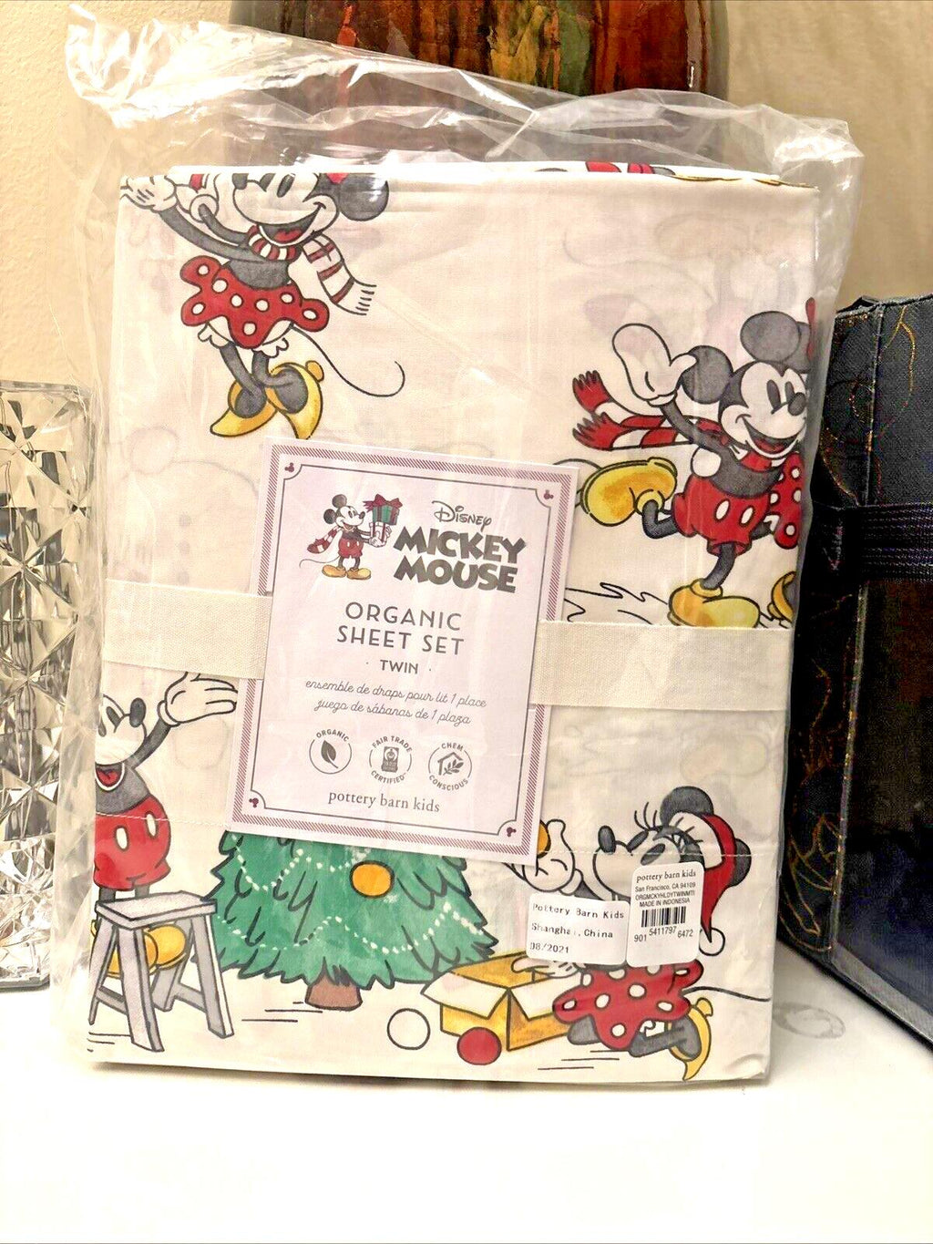 Pottery Barn Disney holiday Mickey Mouse Christmas party TWIN SHEET SET Kid Gift