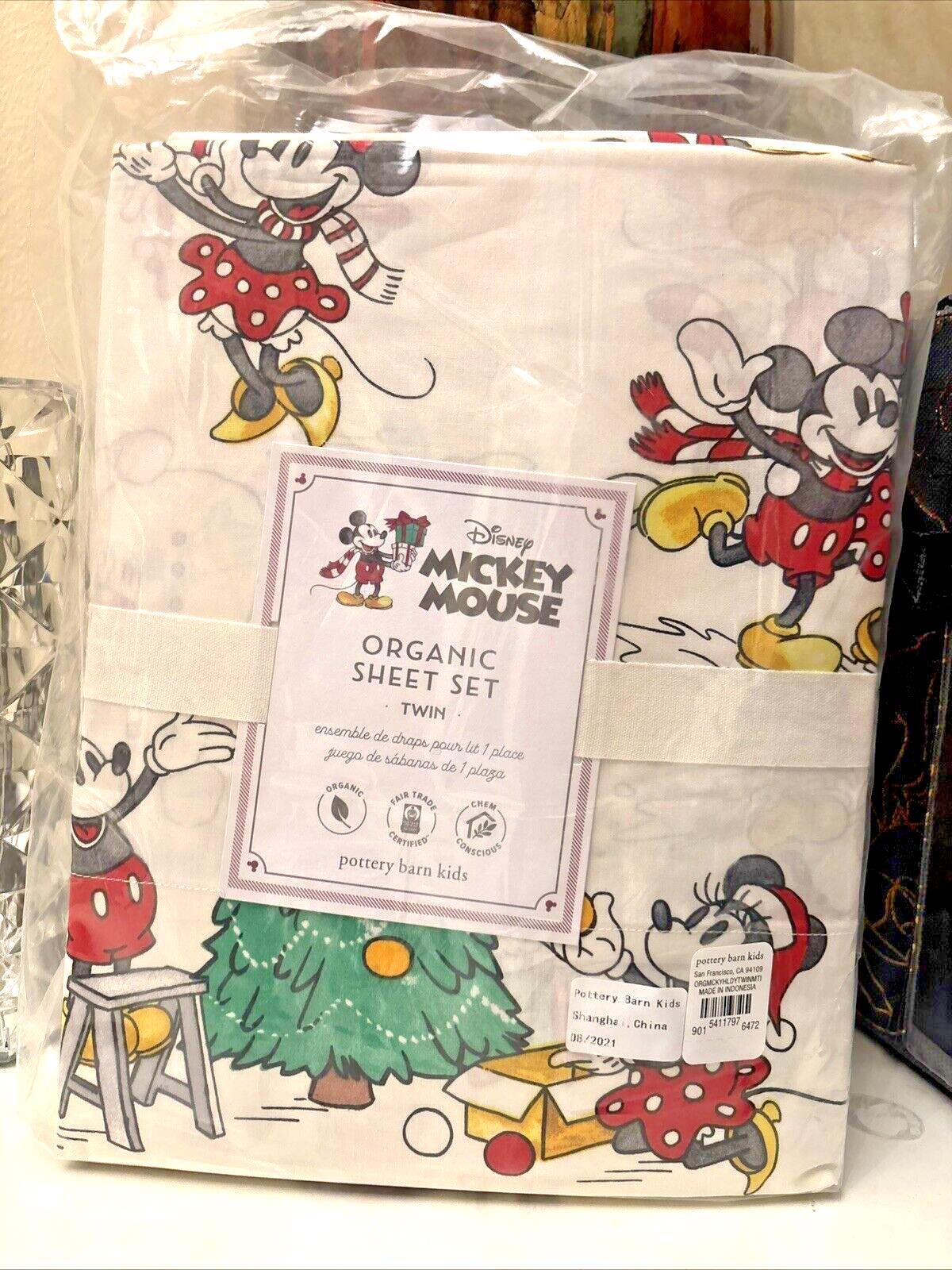 Pottery Barn Disney holiday Mickey Mouse Christmas party TWIN SHEET SET Kid Gift