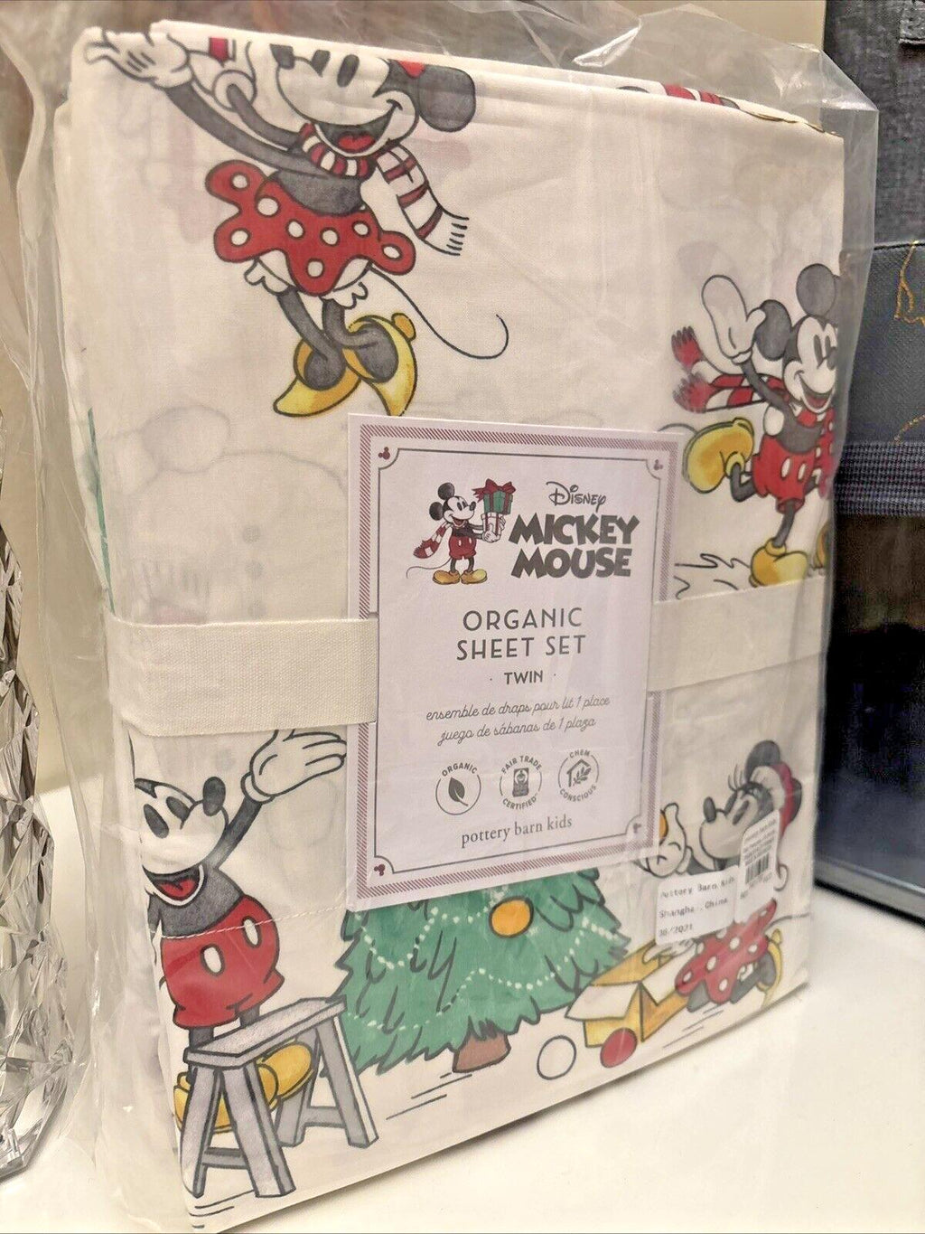 Pottery Barn Disney holiday Mickey Mouse Christmas party TWIN SHEET SET Kid Gift