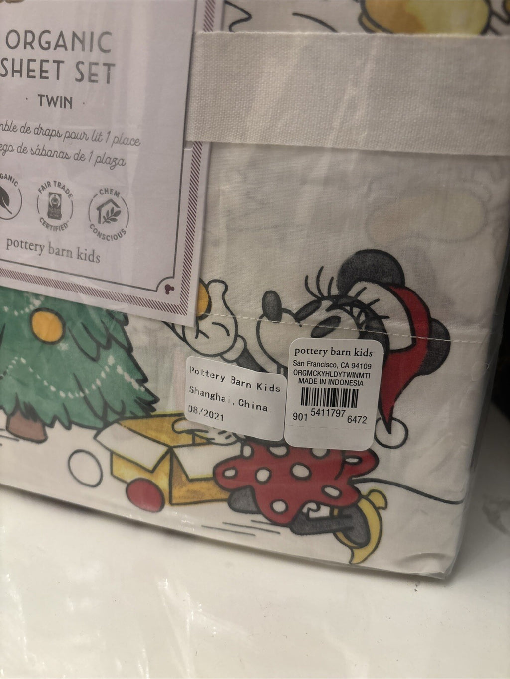 Pottery Barn Disney holiday Mickey Mouse Christmas party TWIN SHEET SET Kid Gift