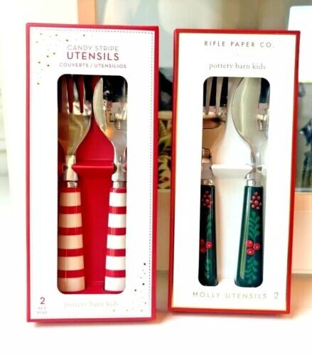 Pottery Barn Peanuts holiday Gingerbread Christmas plate + Utensil party SET 2 ]
