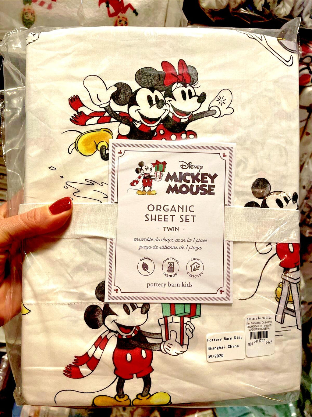 Pottery Barn Disney holiday Mickey Mouse Christmas party TWIN SHEET SET Kid Gift