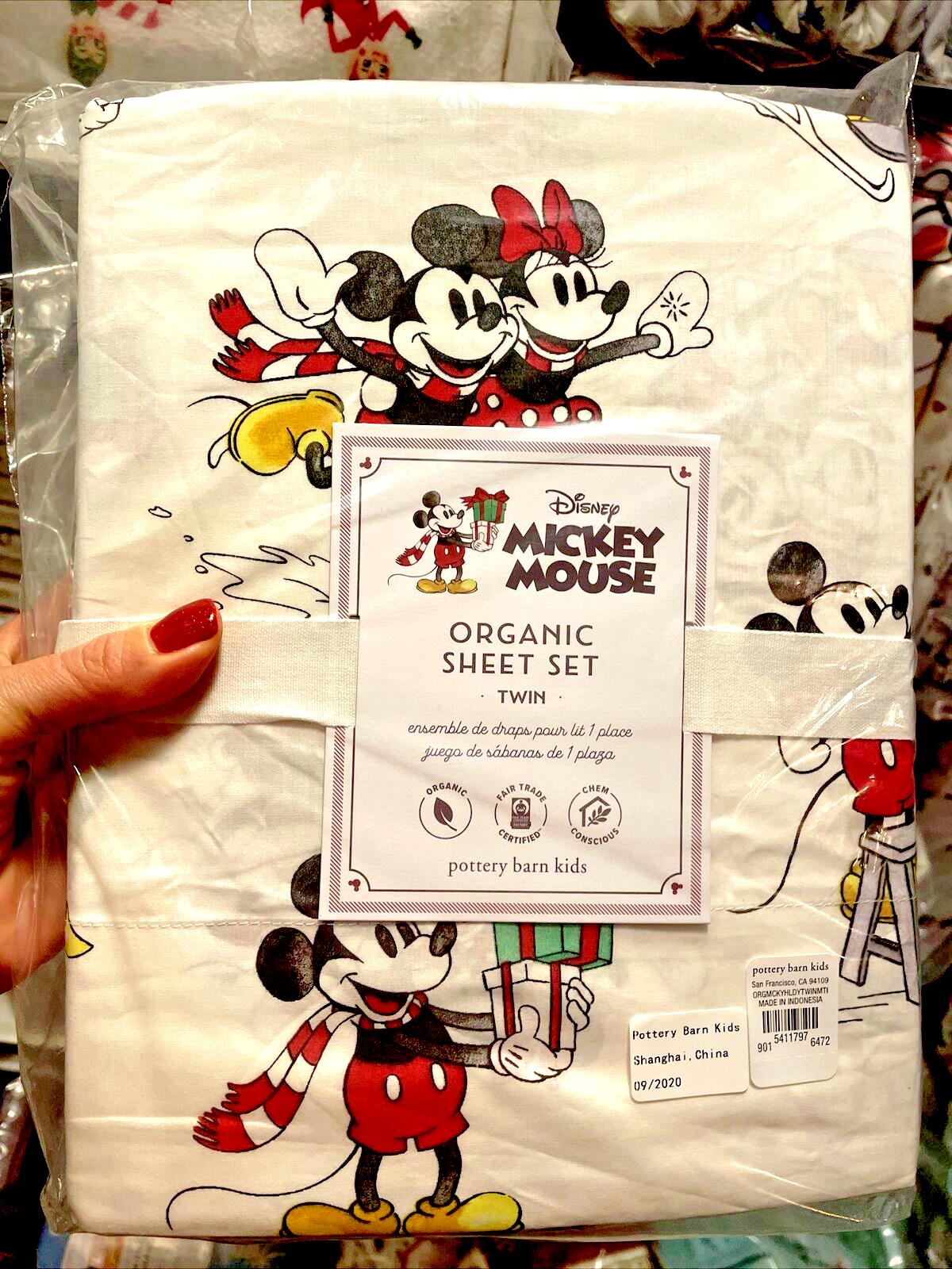 Pottery Barn Disney holiday Mickey Mouse Christmas party TWIN SHEET SET Kid Gift