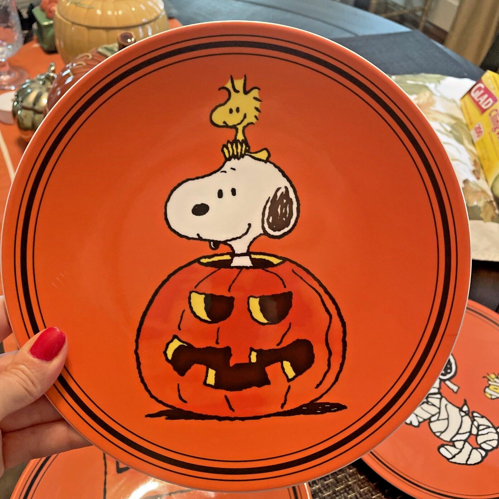 Snoopy Pottery Barn Peanuts Disney Halloween Plate holiday party kid SET 4 1