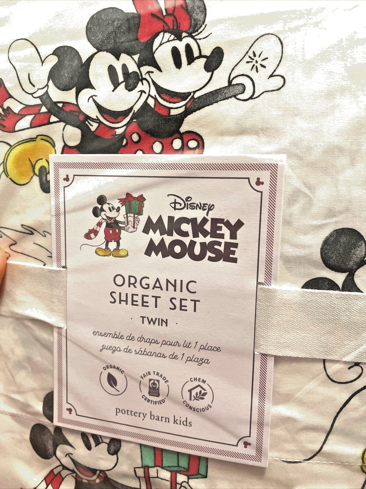 Pottery Barn Disney holiday Mickey Mouse Christmas party TWIN SHEET SET Kid Gift