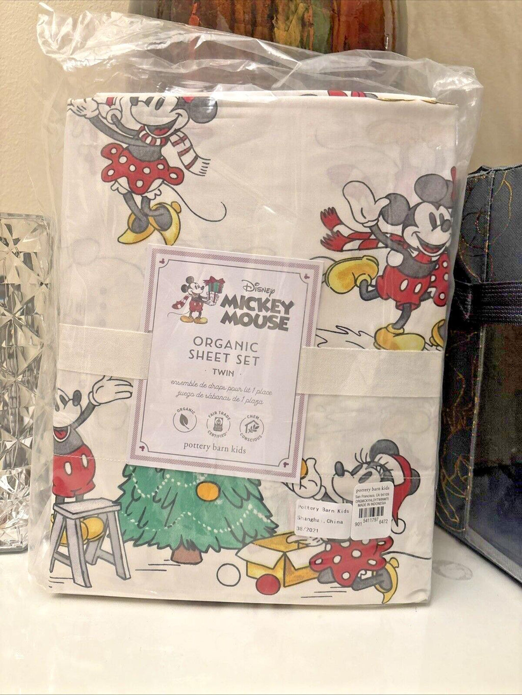 Pottery Barn Disney holiday Mickey Mouse Christmas party TWIN SHEET SET Kid Gift