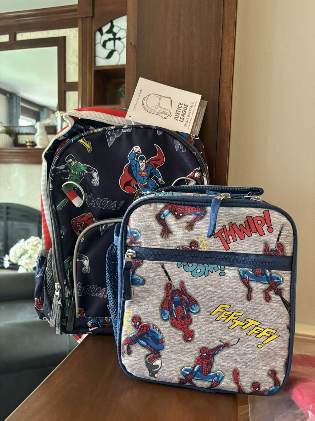 Pottery Barn school Disney backpack Marvel Avengers + Spider-Man Lunch Box Bag .