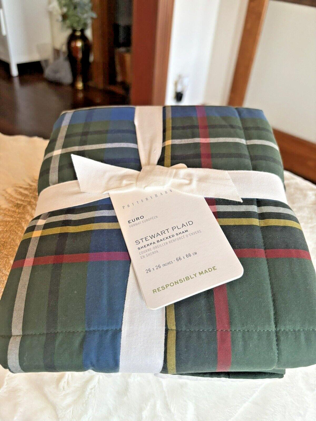 Pottery Barn Plaid Stewart Disney Pillow cover sham holiday Christmas Kid