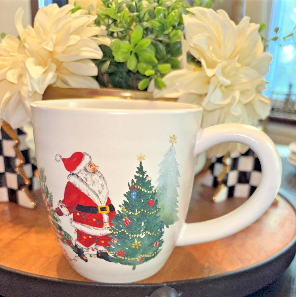pottery barn Christmas Country Santa Mug Coffee Cup holiday Snowman gift SET 4